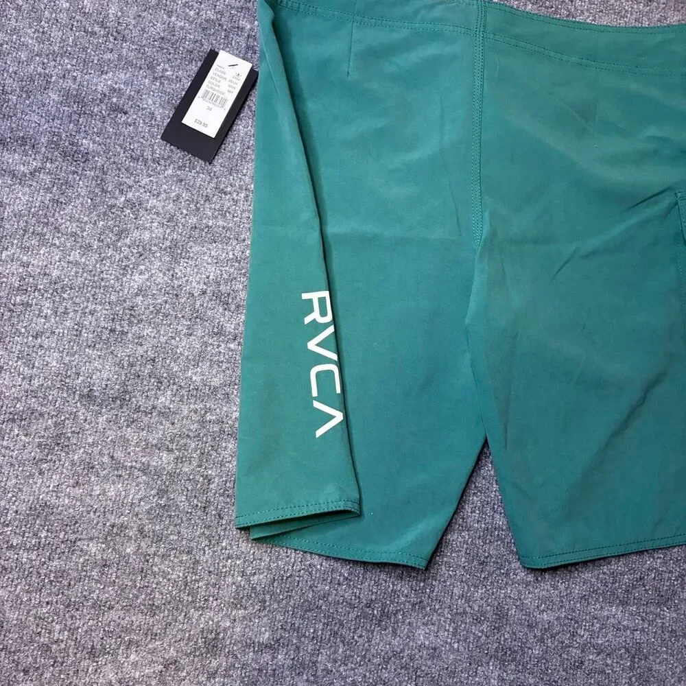RVCA Men’s 34 Board Shorts Green Classic 21” Cargo Pocket Swim Trunks NWT